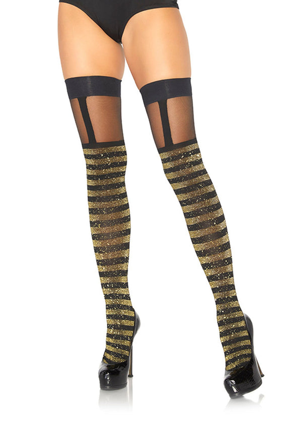 Glamouröse Overknees mit glitzernden Lurex-Streifen - Stay-Up Strümpfe | Leg Avenue