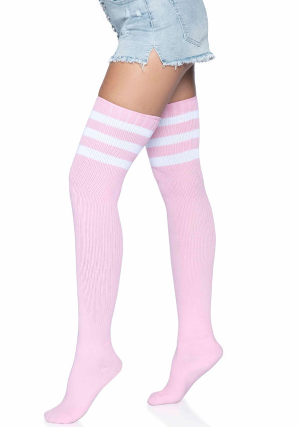 Hellrosa verführerische Overknee Strümpfe im sportlichen Stil von Leg Avenue – Ansicht 2