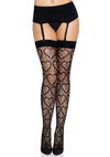 Schwarze elegante Netzstrümpfe mit verspielten Herzmotiven von Leg Avenue – Ansicht 3
