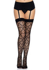 Schwarze elegante Netzstrümpfe mit verspielten Herzmotiven von Leg Avenue
