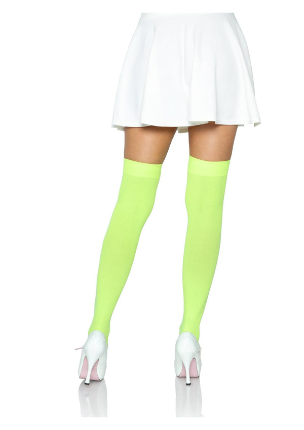 Neongrüne aufreizende halterlose Strümpfe für spektakuläre Rave Outfits von Leg Avenue – Ansicht 2
