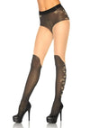 Zweifarbige Strumpfhose in Schwarz & Nude mit goldener Blumenstickerei von Leg Avenue – Ansicht 3