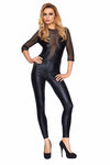 Wetlook Catsuit mit Netz-Einsätzen und rückseitigem Reißverschluss | 7Heaven