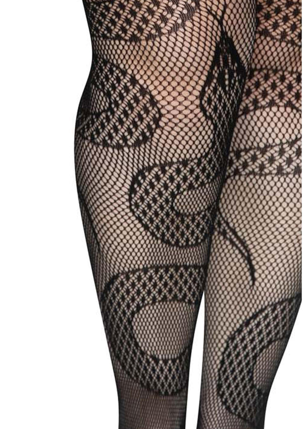 Schwarze verführerische Netzstrumpfhose mit aufregendem Spitzenmuster von Leg Avenue – Ansicht 2