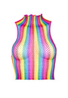 Regenbogen Netz Crop Top mit hohem Kragen und transparentem Design | Leg Avenue