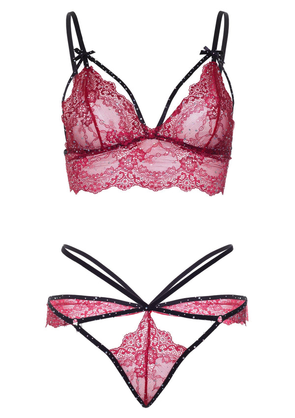 Rotes Bralette-Set mit Spitze und Strass-Details von Leg Avenue – Ansicht 6