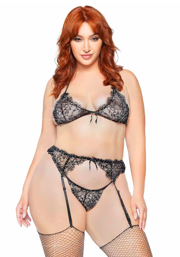 Sexy Dessous-Set mit BH-Top, Strumpfhalter & String in Schwarz QueenSice | Leg Avenue