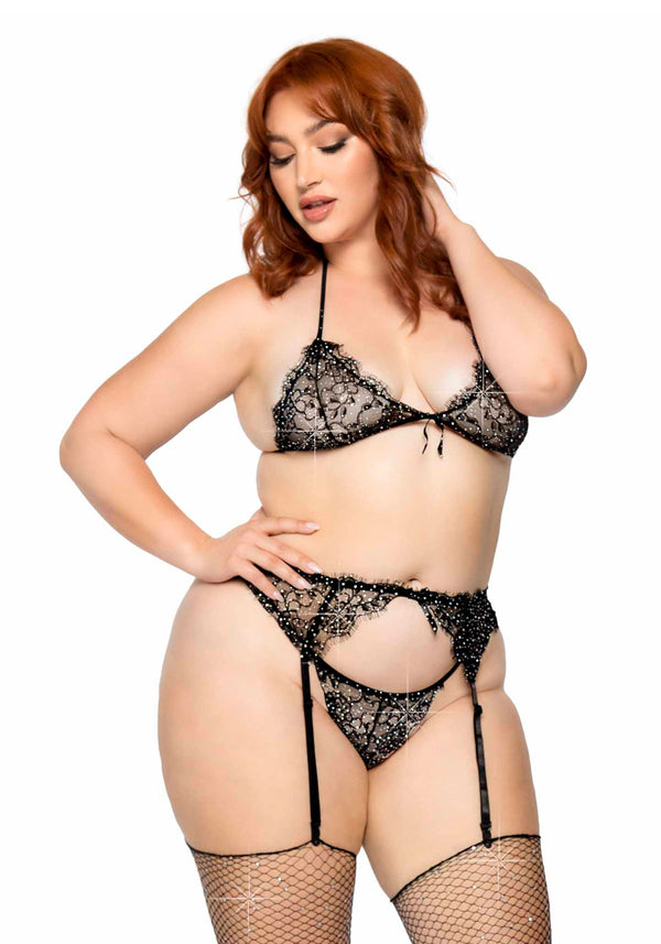 Sexy Dessous-Set mit BH-Top, Strumpfhalter & String in Schwarz QueenSice | Leg Avenue