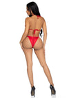 Rotes atemberaubendes glitzerndes Strass Bikini Set mit frech gerüschtem Höschen von Leg Avenue – Ansicht 2