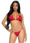 Rotes atemberaubendes glitzerndes Strass Bikini Set mit frech gerüschtem Höschen von Leg Avenue – Ansicht 4