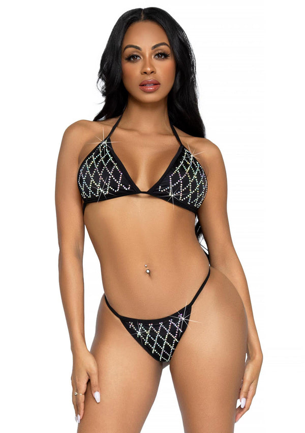 Schwarzes ultra-sexy Bikini Set mit funkelndem Diamantmuster von Leg Avenue – Ansicht 4