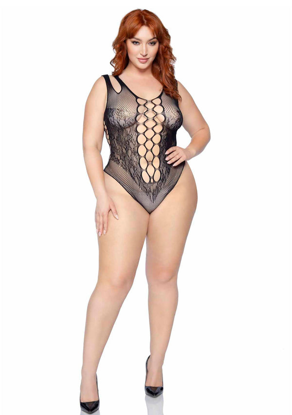 Schwarzer atemberaubender Bodysuit aus feiner Spitze und Netz von Leg Avenue – Ansicht 2