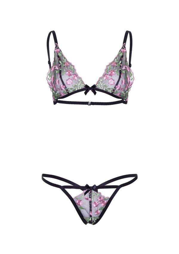 Schwarzes verführerisches Dessous Set mit zarter Spitze und Strumpfhalter Rock von Leg Avenue – Ansicht 13
