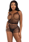 Schwarzes verführerisches Netz Dessous Set mit Boy Shorts von Leg Avenue