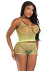 Limettengrünes freches Netz Dessous Set aus Tank Top und bequemen Boy Shorts von Leg Avenue – Ansicht 5