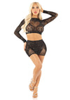 Schwarzes funkelndes zweiteiliges Lingerie Set mit Herzschlitz von Leg Avenue – Ansicht 4