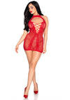 Rotes aufregendes Halter-Minikleid mit koketten Herzchen-Details und Schnüroptik von Leg Avenue – Ansicht 2
