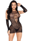 Schwarzes verführerisches Minikleid mit aufwendigen Netzeinsätzen von Leg Avenue – Ansicht 3