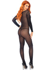 Schwarzer hauchzarter langärmliger Bodystocking mit offenem Schritt von Leg Avenue
