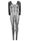 Schwarzer hauchzarter langärmliger Bodystocking mit offenem Schritt von Leg Avenue – Ansicht 5