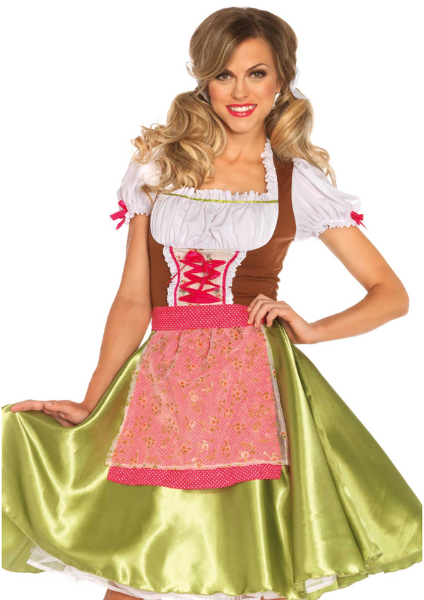 Mehrfarbiges aufregendes Dirndl Kleid mit edler Miederschnürung und transparenter Schürze von Leg Avenue – Ansicht 2