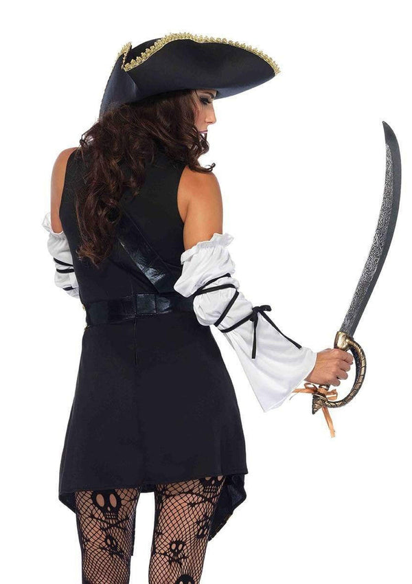 Schwarzes verführerisches Piratenkostüm mit goldenen Brokatdetails von Leg Avenue – Ansicht 3