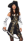 Schwarzes verführerisches Piratenkostüm mit goldenen Brokatdetails von Leg Avenue