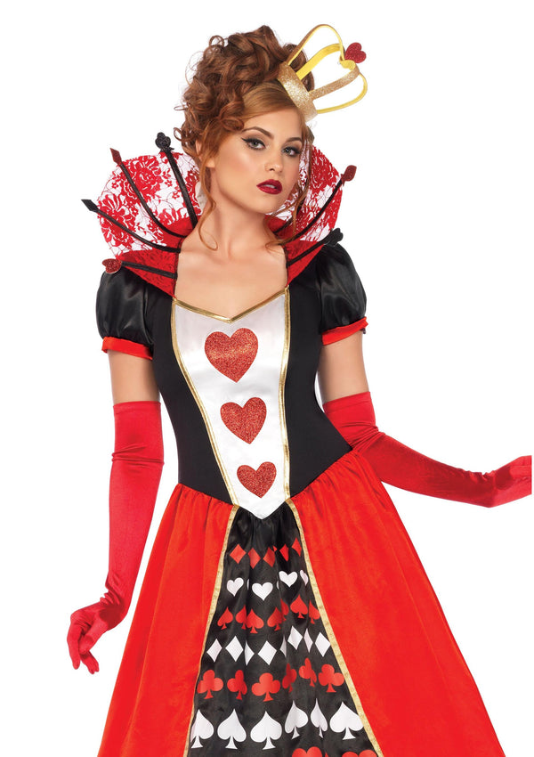 Mehrfarbiges imperiales Deluxe Ballkleid mit hohem Spitzenkragen und majestätischer Königinnenkrone von Leg Avenue –