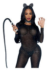 Schwarzer funkelnder Bodystocking mit eleganten langärmligen Details von Leg Avenue – Ansicht 2