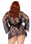 Schwarzes elegantes Spitzen Kimono Set mit femininem Teddy von Leg Avenue – Ansicht 3