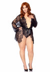 Schwarzes elegantes Spitzen Kimono Set mit femininem Teddy von Leg Avenue – Ansicht 5