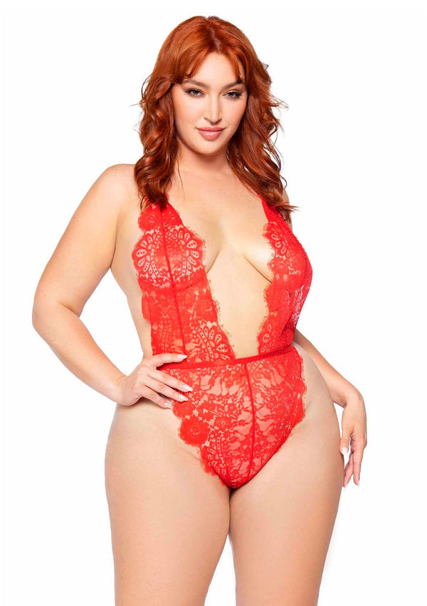 Roter eleganter Spitzenkimono mit verführerischem Teddy Set von Leg Avenue – Ansicht 3