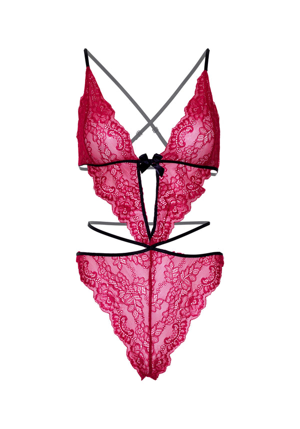 Sexy Spitzen-Teddy mit Riemchendetails und brasilianischem Höschen | Leg Avenue