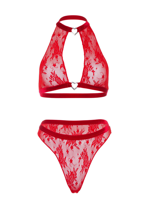 Rotes atemberaubendes Spitzen Dessous Set mit romantischen Herzdetails von Leg Avenue – Ansicht 7