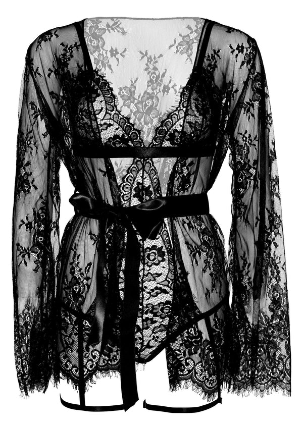 Schwarzes verführerisches Kimono Set aus zarter Spitze von Leg Avenue – Ansicht 8