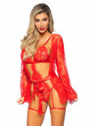 Roter verführerischer Kimono mit elegantem passendem Teddy von Leg Avenue