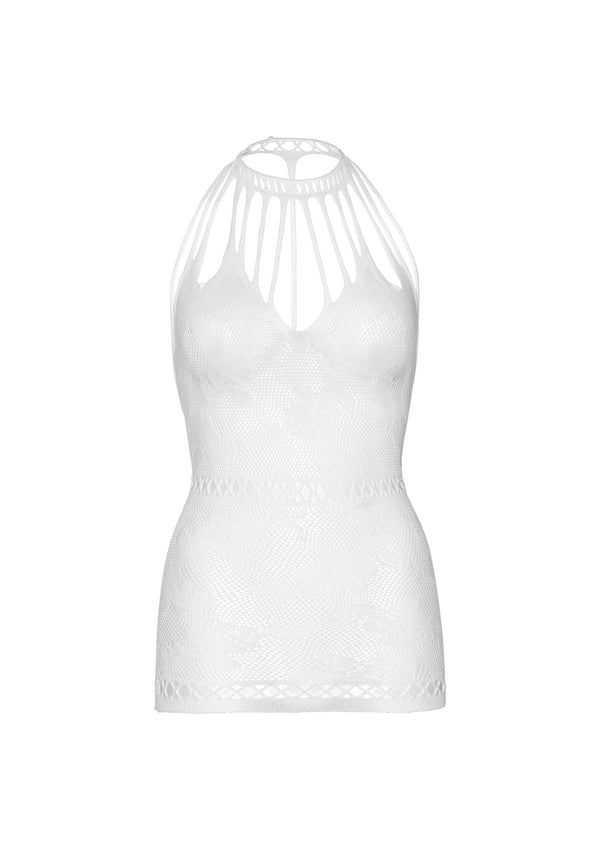 Weißes verführerisches Spitzen Minikleid mit gewagten Netzausschnitten von Leg Avenue – Ansicht 2