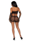 Schwarzes figurbetontes Spitzen Schlauchkleid mit eleganten passenden Handschuhen von Leg Avenue – Ansicht 5