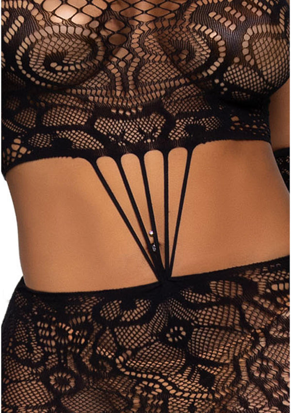 Schwarzes figurbetontes Spitzen Schlauchkleid mit eleganten passenden Handschuhen von Leg Avenue – Ansicht 8
