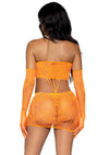 Oranges kurvenbetontes zweiteiliges Schlauchkleid mit Handschuhen von Leg Avenue – Ansicht 3