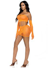 Oranges kurvenbetontes zweiteiliges Schlauchkleid mit Handschuhen von Leg Avenue – Ansicht 2