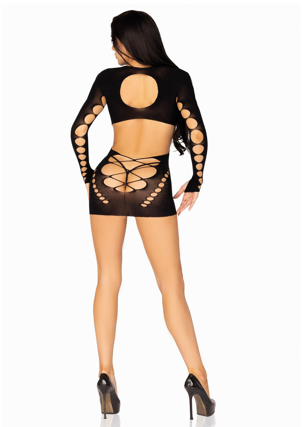 Schwarzes verführerisches Minikleid mit gewagten Seitenausschnitten von Leg Avenue – Ansicht 3