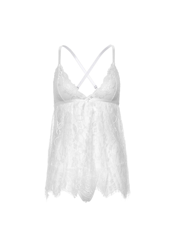 Weißes verführerisches Babydoll Set mit edler Spitze von Leg Avenue – Ansicht 2