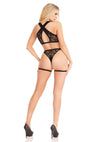 Schwarzes verführerisches Spitzen Dessous Set mit Beinbändern von Leg Avenue – Ansicht 3
