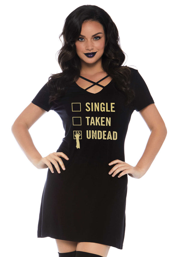 Lustiges Jersey Kleid "Single,Taken,Undead" | Leg Avenue