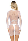 Weißes aufregendes Basic Netzkleid mit elegantem hohem Halsausschnitt von Leg Avenue – Ansicht 3