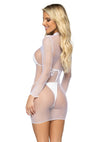 Weißes aufregendes Basic Netzkleid mit elegantem hohem Halsausschnitt von Leg Avenue – Ansicht 5
