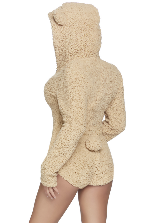 Beige kuscheliger Onesie Romper mit frechen Hasenohren von Leg Avenue – Ansicht 4