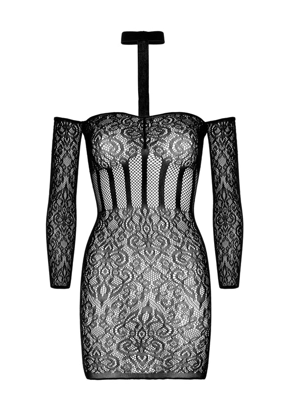 Neckholder-Minikleid mit langen Ärmeln schwarz | Leg Avenue