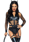 Kriminelles Kätzchen Bodysuit & Haarreif mit Katzenohren | Leg Avenue